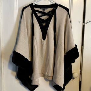 Saks Fifth Avenue Poncho with faux fur trim
